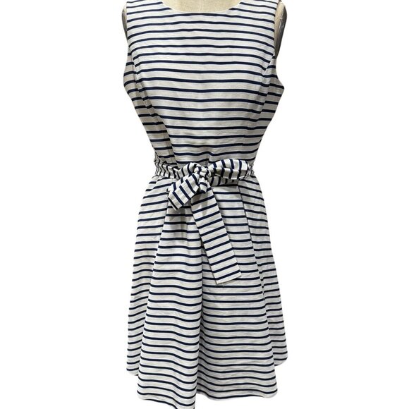 Nine West White Blue Striped Pleated Fit & Flare Dress – Nautical Preppy Style – - Picture 1 of 5